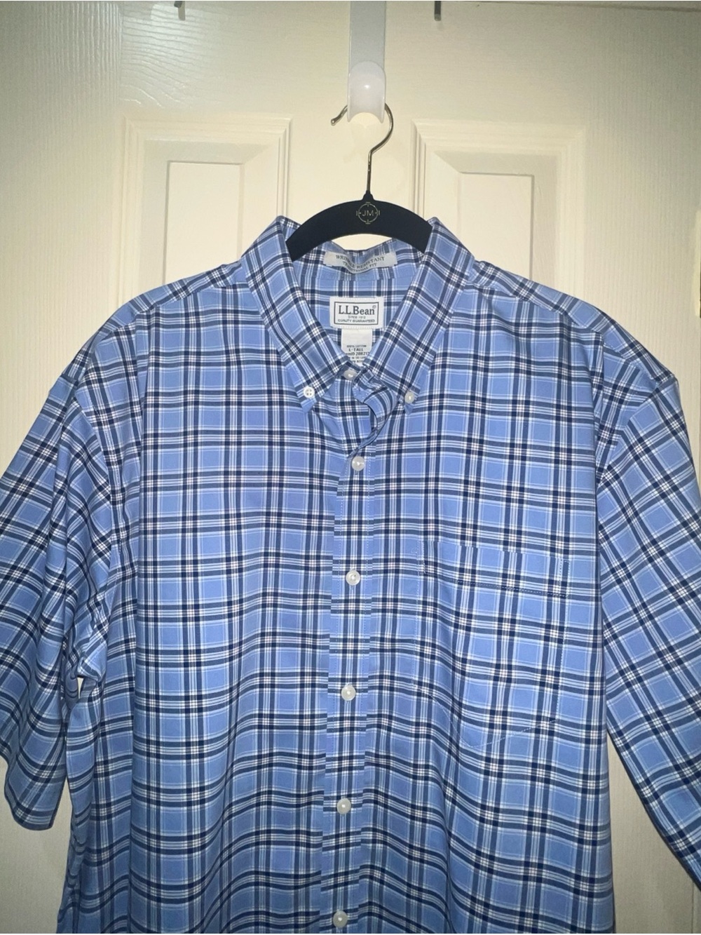 LL Bean Men Wrinkle Resistant Button Down Shirt Sz L-Tall Blue Stripe Preppy Dad